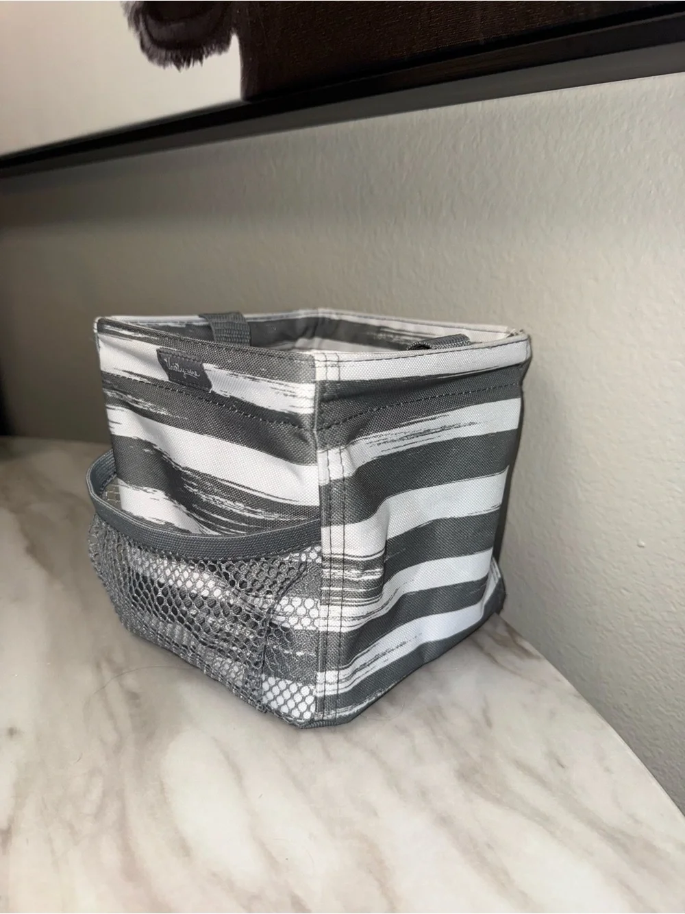 Thirty one carry all in one tote grey striped